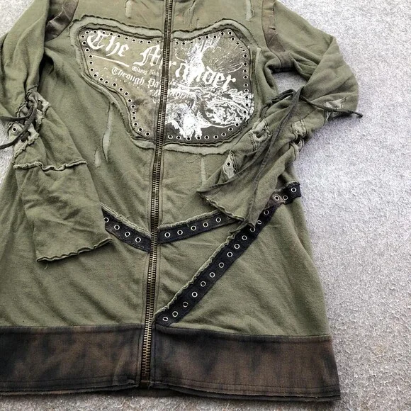Salvage Jacket Womens Medium Green Biker Full Zip Studded Graphic Grunge Goth - Picture 3 of 10